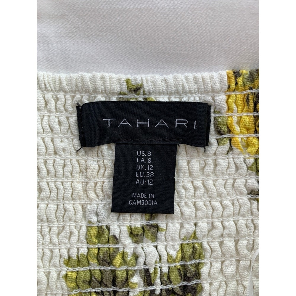 Tahari Cream Linen Sundress Pineapple A‎ Line Fit Flare Resort Vacation Size 8 - Picture 8 of 16
